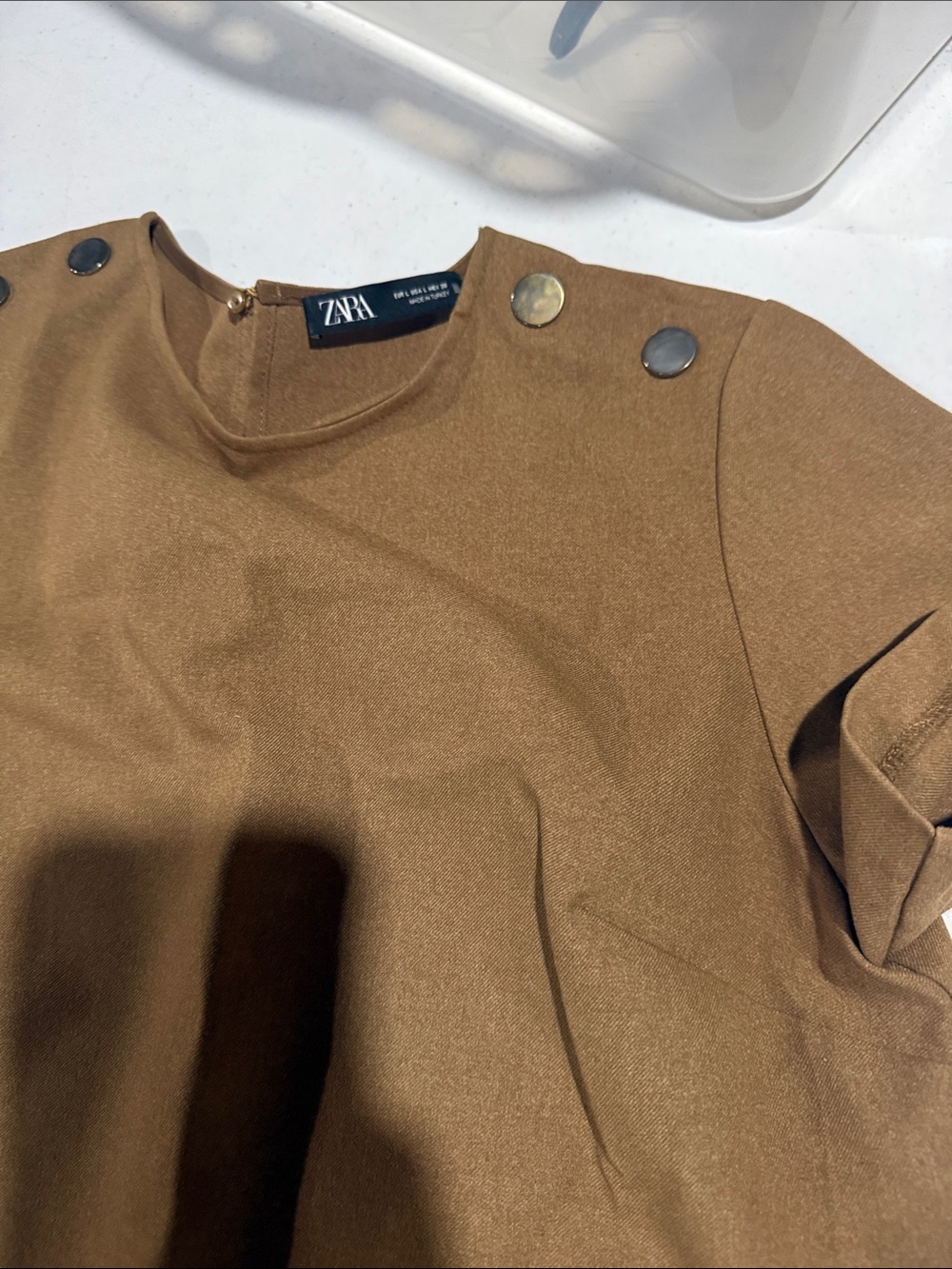 ZARA Brown Button-Shoulder Women's dress